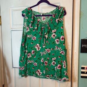 NWT The Pioneer Woman Green Floral Sleeveless Tie-Front Blouse Size XXL